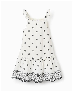 Детское платье из 100% хлопка с цветочной вышивкой и рюшами, белый Zippy