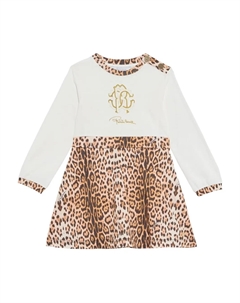 Платье с леопардовым принтом и логотипом, белый Roberto cavalli