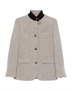 Пиджак с бархатным воротником в елочку, серый Fay