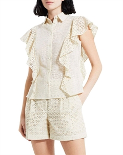 Блузка с вышивкой и оборками, экрю Theory