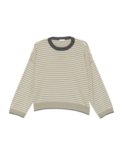 Полосатый свитер с круглым вырезом, зеленый Brunello cucinelli