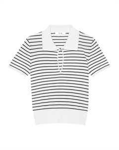 Полосатый топ-поло с вырезом-замочной скважиной, нейтральный Frame