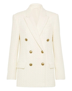 Двубортный пиджак с косичной вязкой, белый Brunello cucinelli