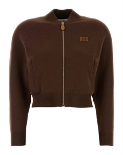 Укороченный кардиган на молнии, коричневый Miu miu