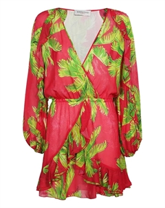 Мини-платье с пальмовым принтом и оборками, розовый Ermanno scervino