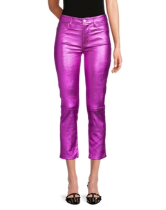 Укороченные прямые брюки Le High Metallic Leather, цвет Metallic Purple Frame