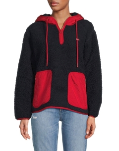 Пуловер из искусственной овчины с капюшоном и застежкой-молнией на четверть длины, темно-синий Tommy hilfiger