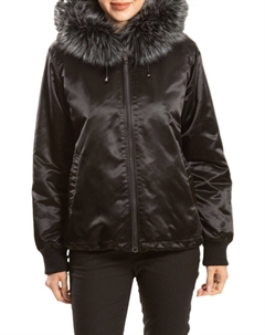 Куртка-бомбер с капюшоном из искусственного меха, черный Belle fare