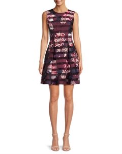 Мини-платье без рукавов с цветочным принтом, цвет Wine Multi Vince camuto