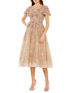 Платье миди с цветочной вышивкой и рукавами-бабочками, серо-коричневый Mac duggal