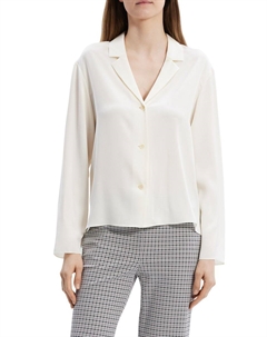 Шелковая блузка с воротником-стойкой, слоновая кость Theory