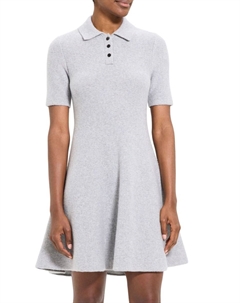 Мини-платье-поло из фетровой шерсти и кашемира, цвет Light Heather Grey Theory