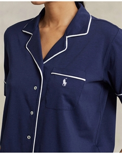 Женская пижама с короткими рукавами и контрастными вставками, темно-синий Lauren ralph lauren