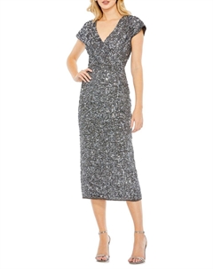 Платье-футляр с короткими рукавами и пайетками, цвет Platinum Mac duggal