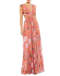 Платье А-силуэта с цветочным вырезом, цвет Coral Mac duggal