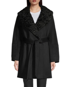 Пальто с воротником из овчины и поясом, черный Sofia cashmere