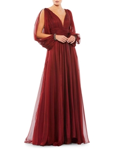 Шифоновое платье А-силуэта с разрезами на рукавах, цвет Garnet Mac duggal