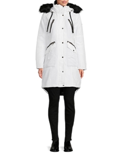 Пальто с капюшоном из искусственного меха, белый Guess