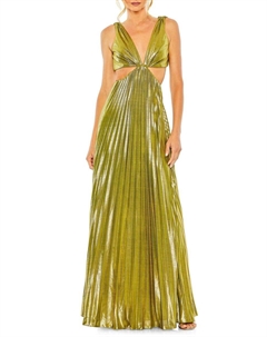 Платье А-силуэта с плиссированным вырезом, цвет Chartreuse Mac duggal