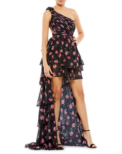 Платье Ieena на одно плечо с цветочным принтом и асимметричным лифом, черный мульти Mac duggal