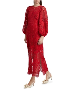 Платье-миди из натурального гипюра, красный Farm rio