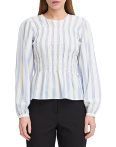 Полосатая блузка с баской, цвет Cloud White Blue Ichi