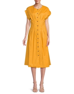 Платье миди А-силуэта из хлопковой смеси с плиссе, цвет Mustard Calvin klein