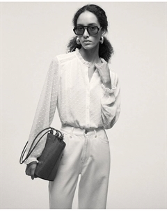 Блузка с плиссировкой и лентами, белый Сфера