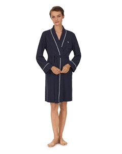 Женский короткий халат 100% хлопок, темно-синий Lauren ralph lauren
