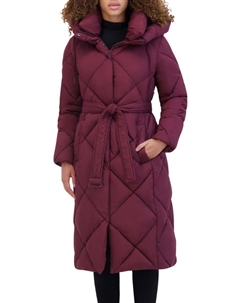 Пуховик с поясом, бордовый Kenneth cole