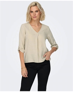 Женский топ из льна с рукавом три четверти и воротником пико, бежевый Jdy