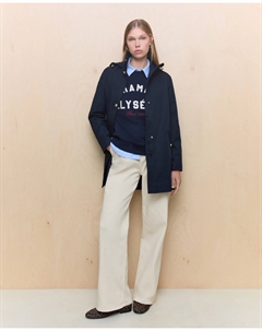 Женский плащ с золотой пуговицей, темно-синий Easy wear