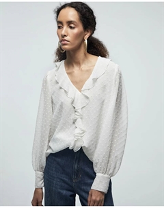 Блузка с плиссированными воланами, белый Сфера