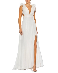 Платье А-силуэта со страусиными перьями, белый Mac duggal