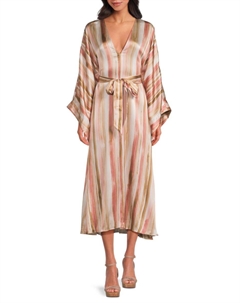 Шелковое платье-миди в полоску Xanthe, розовый/мульти Cami nyc