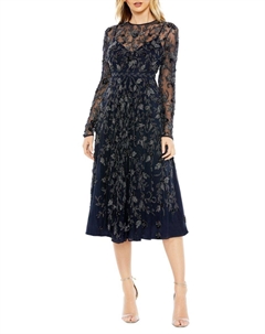 Платье-миди Иллюзия, расшитое бисером, темно-синий Mac duggal