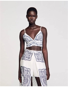 Женский топ с бандана принтом, белый Sandro