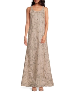 Платье макси без рукавов с цветочным принтом А-силуэта, цвет Beige Black Brunello cucinelli