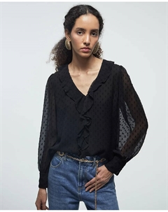 Блузка с плиссированными воланами, черный Сфера