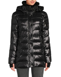 Куртка-пуховик с капюшоном и отделкой из искусственного меха, черный S13