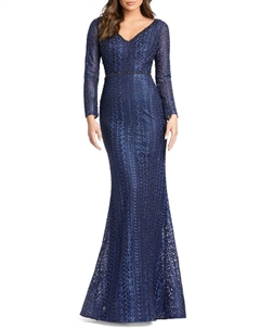 Вышитое платье-труба с V-образным вырезом, цвет Midnight Mac duggal