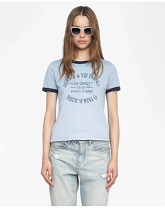 Женская футболка Woos с короткими рукавами из хлопка, светло-голубой Zadig&voltaire