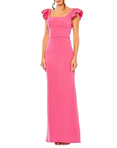 Платье с оборками на рукавах и открытой спиной, фуксия Mac duggal