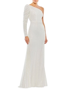 Платье-русалка на одно плечо с пайетками, белый Mac duggal