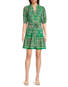 Мини-платье с поясом и цветочным принтом, зеленый Vince camuto