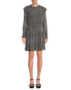 Мини-платье из смесового шелка с палевым геометрическим узором, черный/белый Rag & bone