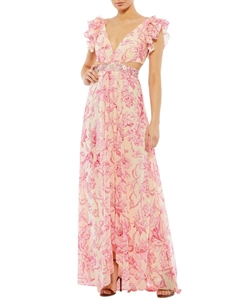 Платье макси с цветочным принтом и оборками, розовый/мульти Mac duggal