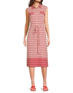Платье миди без рукавов с поясом и геометрическим принтом, цвет Red White Calvin klein