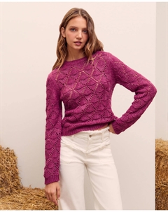 Женская ажурная кофта с листьями, сливовый Green coast