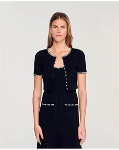 Женский короткий кардиган с жемчугом, черный Sandro